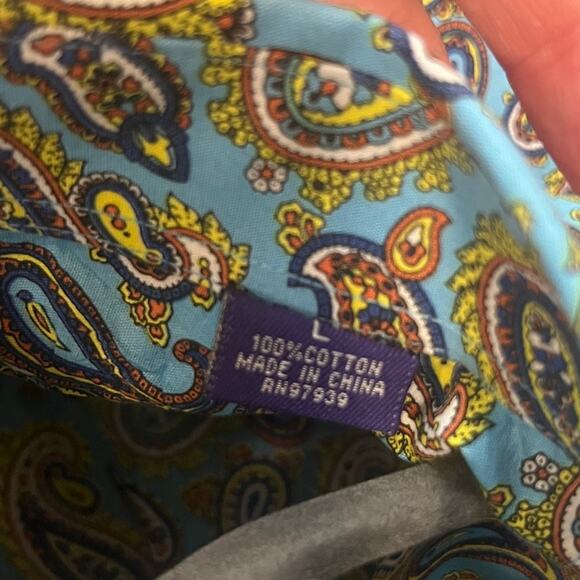 Alan Flusser Blue Paisley Shirt Mens Large Button Down Retro Elegant Futuristic - Picture 6 of 7